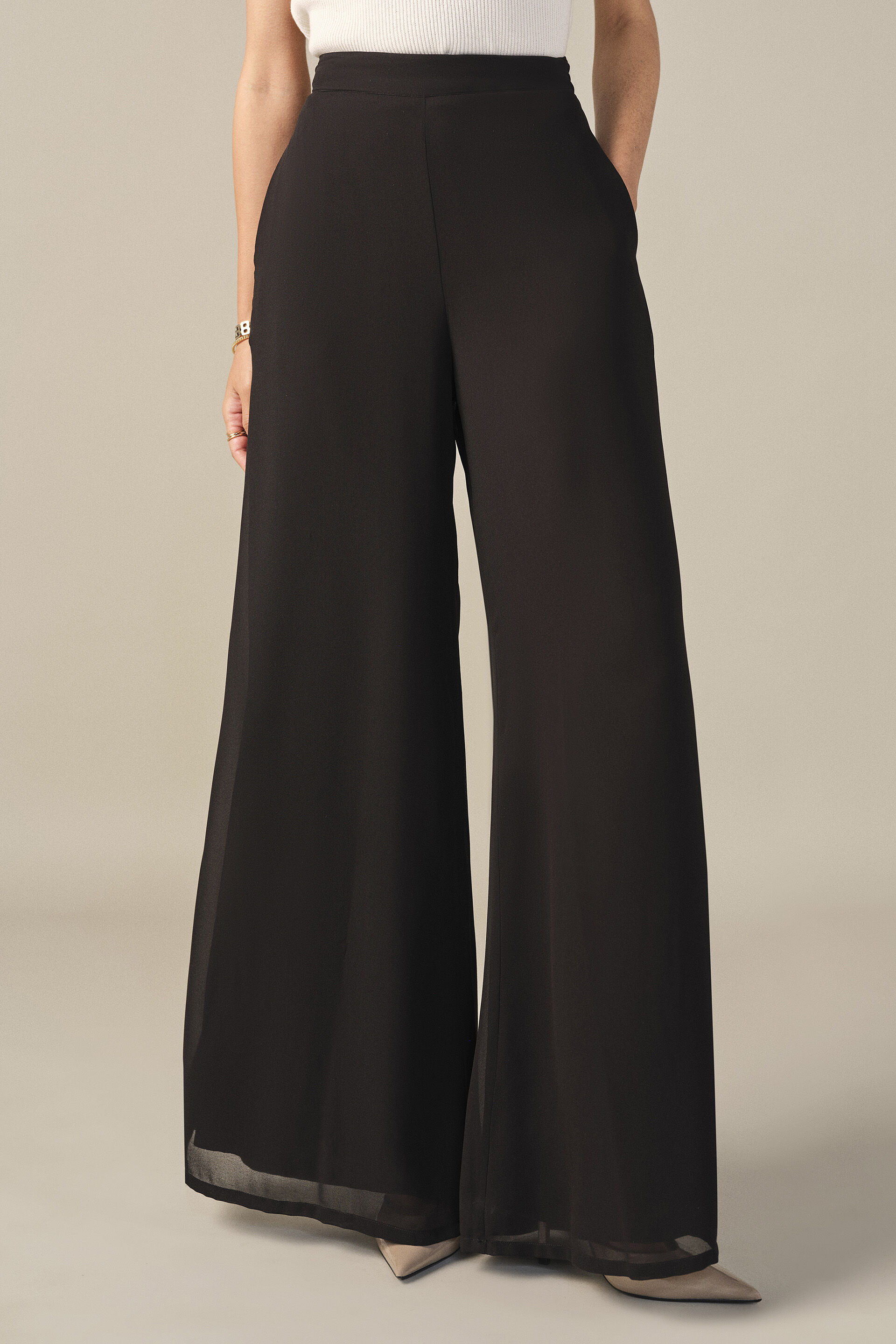 Flared Trousers in Black, Black, image 1